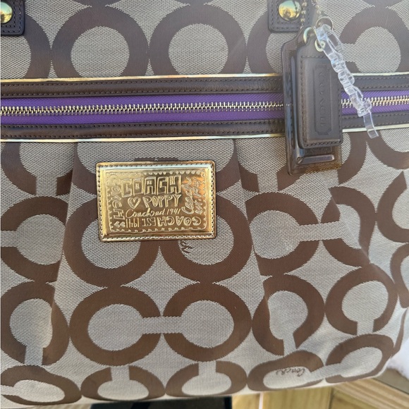 Coach Poppy Op Art Glam Shoulder Bag in Brown and Tan - Picture 3 of 7